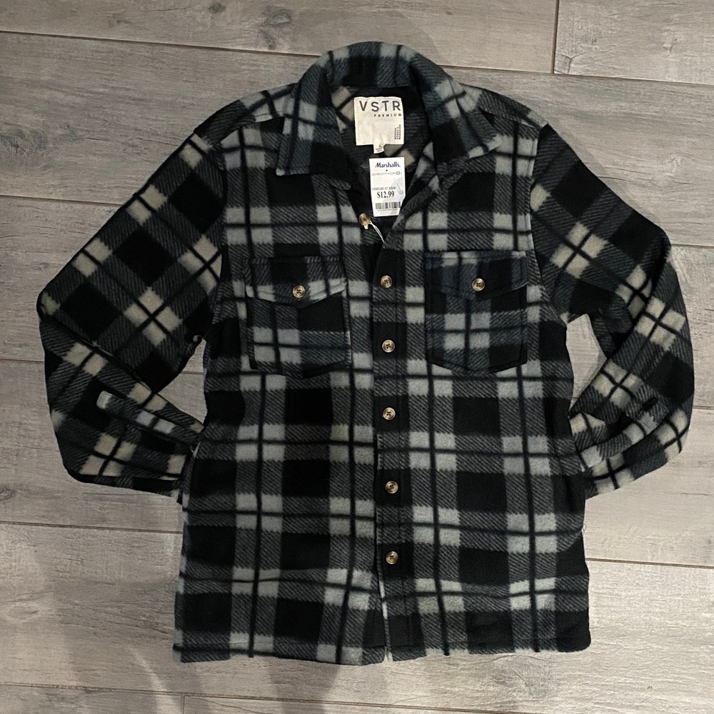 VSTR Black and light gray Plaid Shirt Jacket